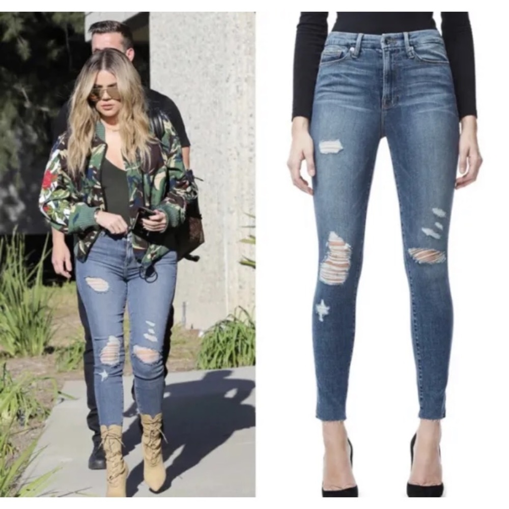 Good American Good Waist Crop Raw Hem size 6/28 blue 026